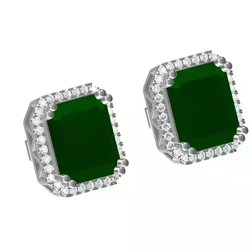 Unique Emerald Halo Micro Prong Setting Stud Earring