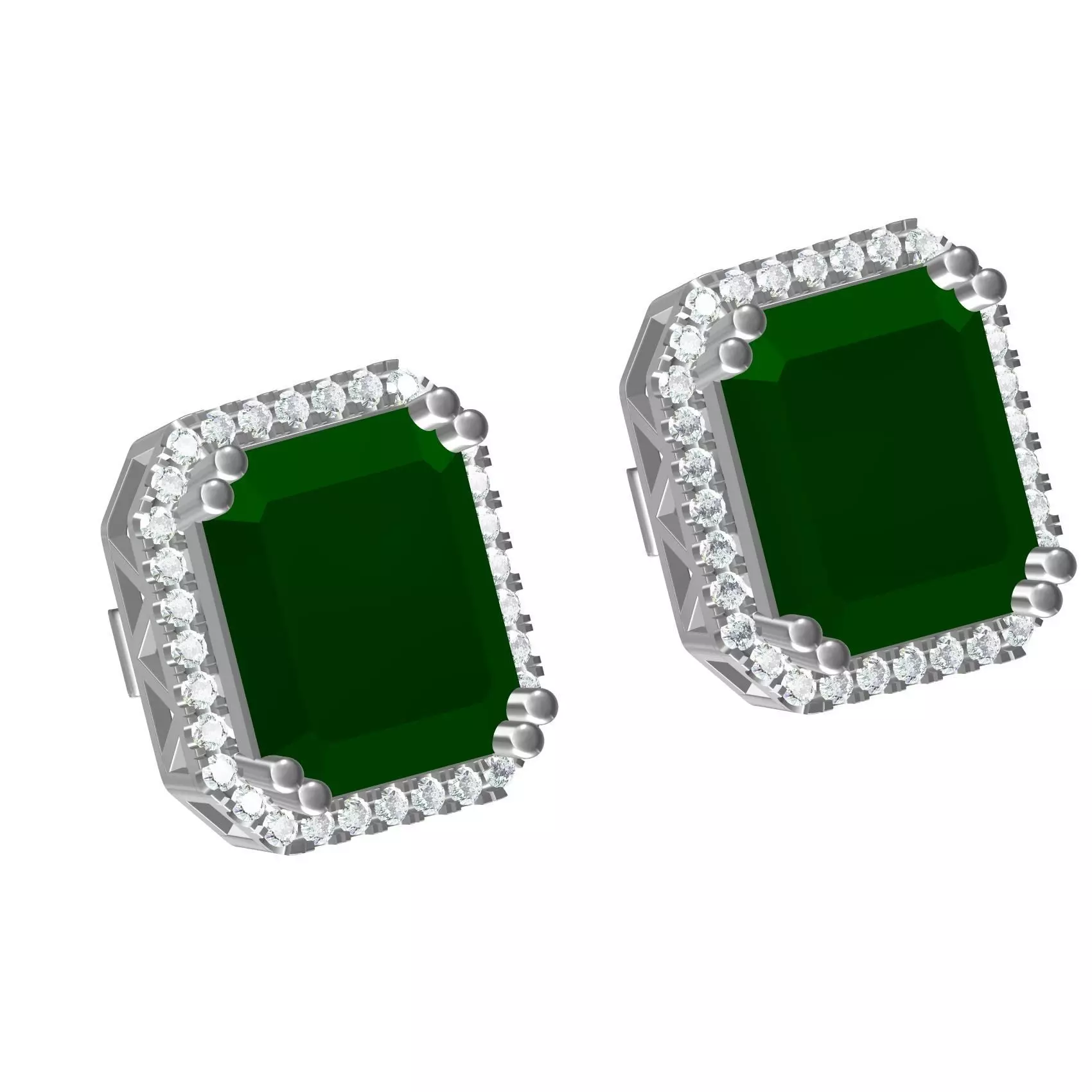 Unique Emerald Halo Micro Prong Setting Stud Earring 3D print model