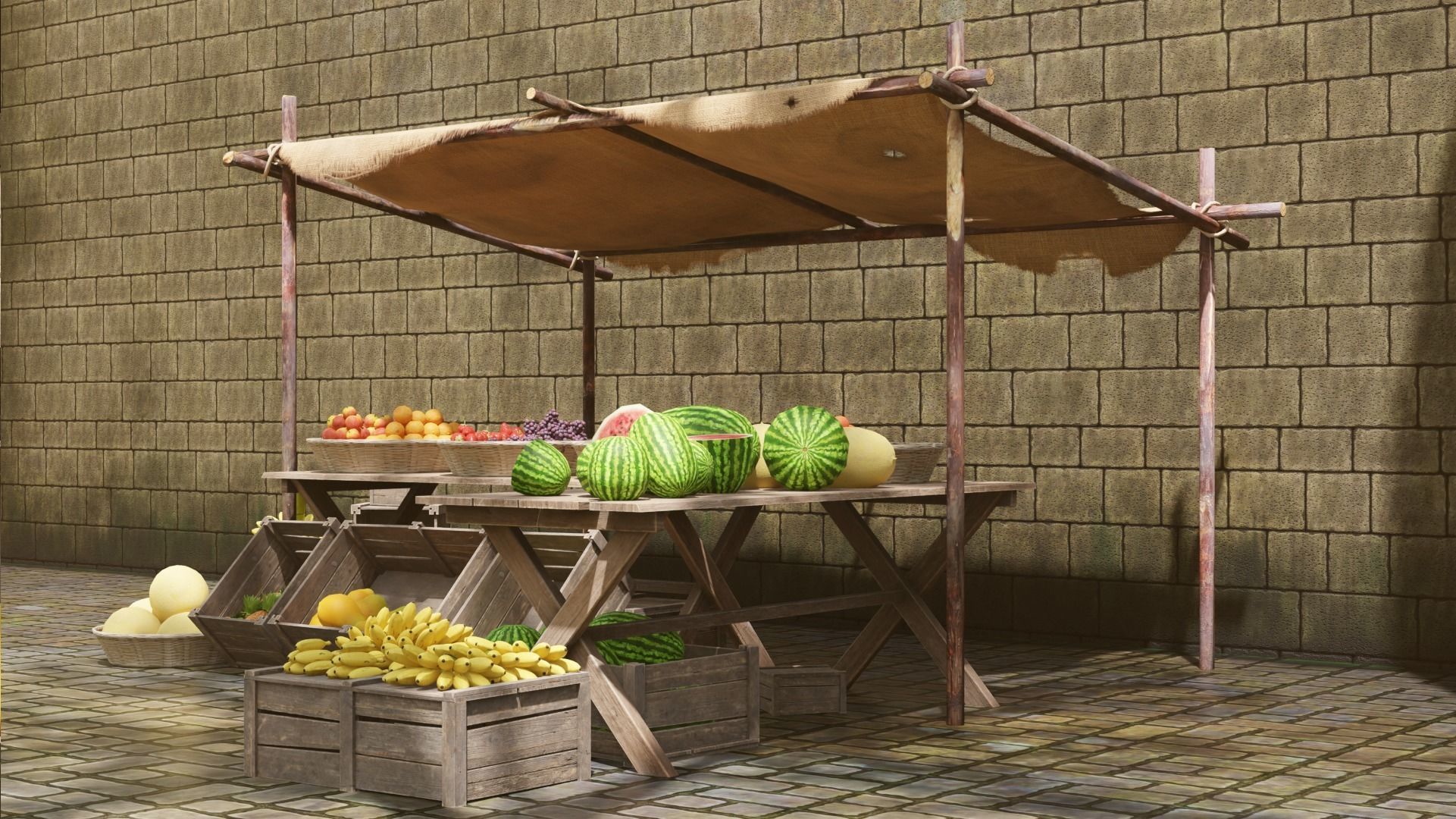 Medieval Fruit Shop Low-poly 3D model_1