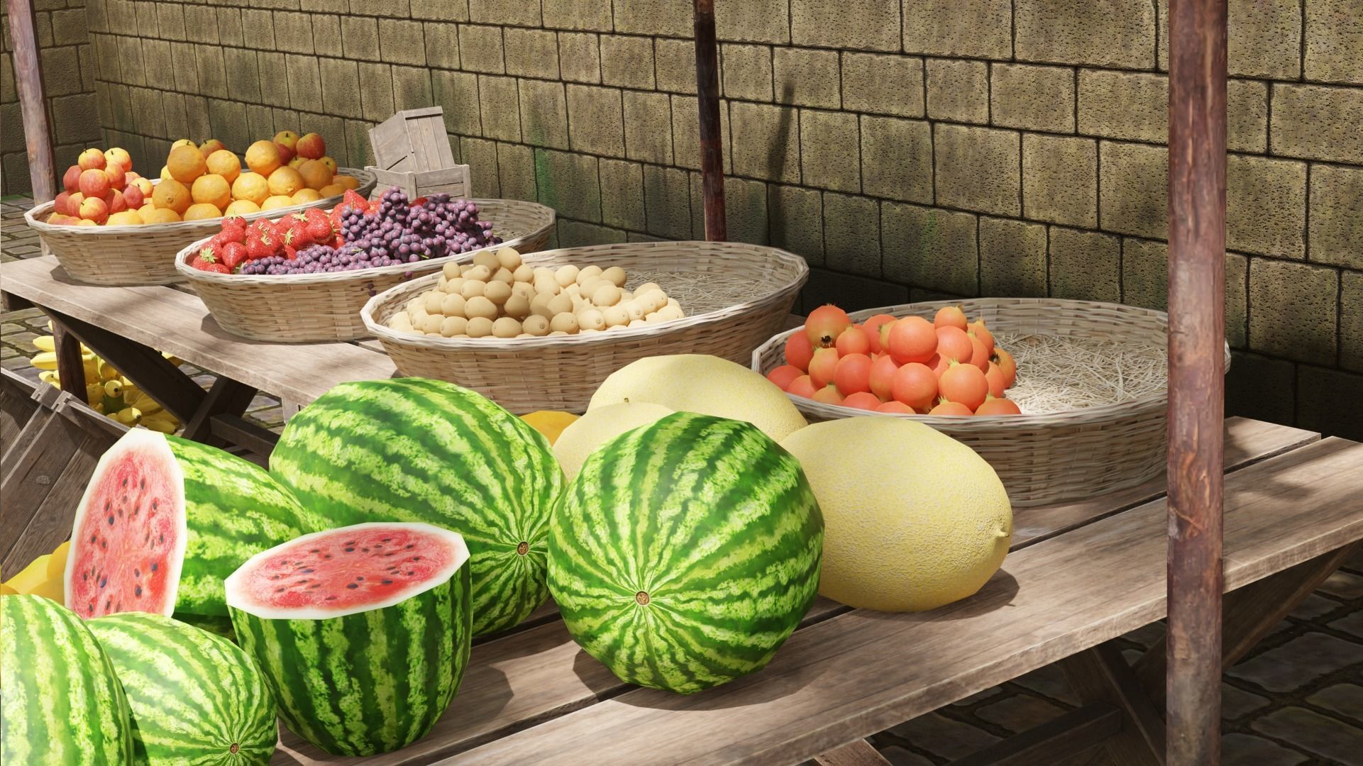 Medieval Fruit Shop Low-poly 3D model_7