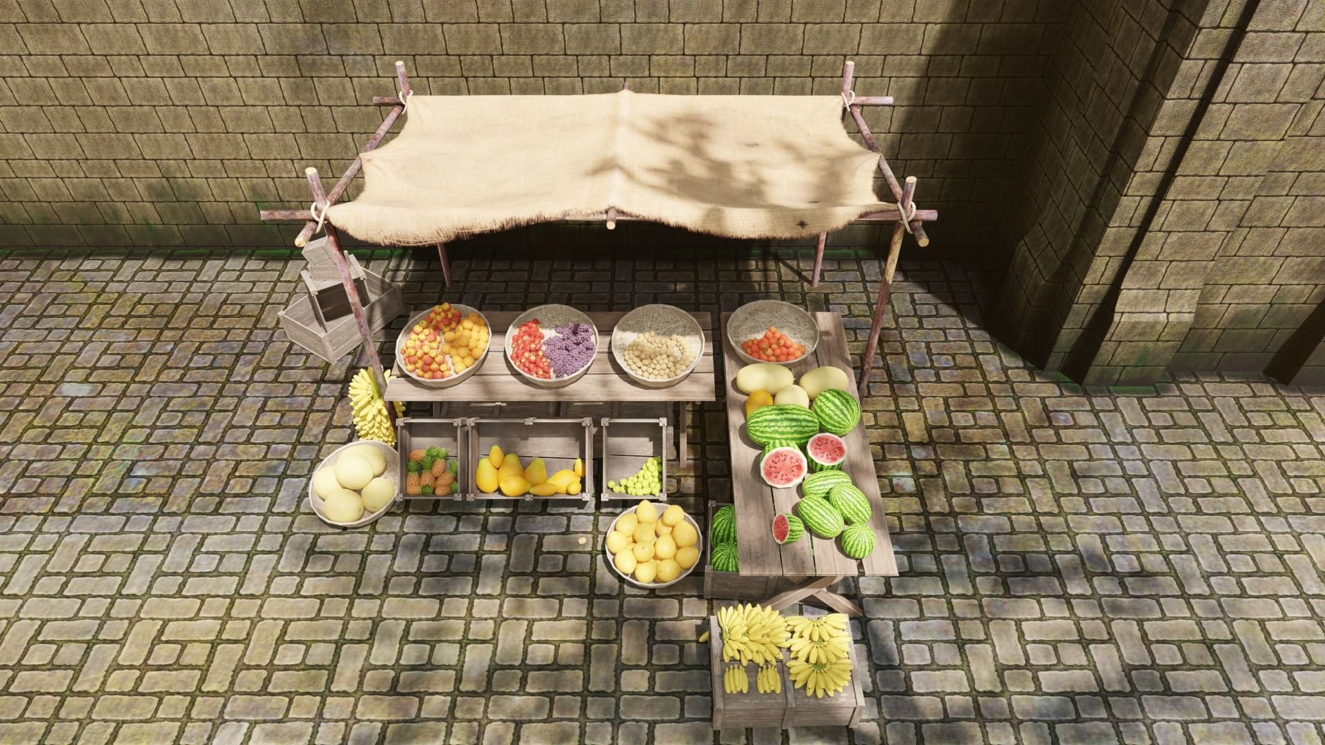 Medieval Fruit Shop Low-poly 3D model_4