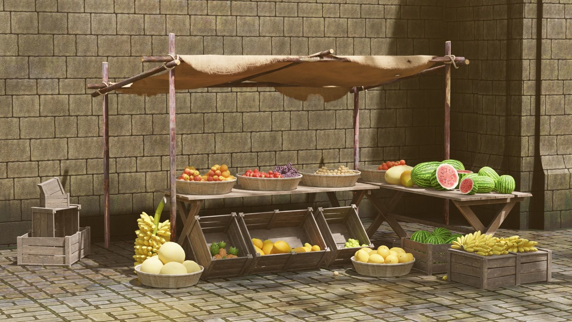 Medieval Fruit Shop Low-poly 3D model_2