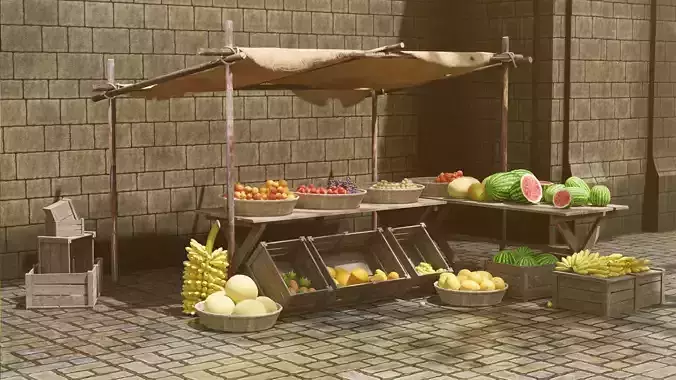 Medieval Fruit Shop Low-poly 3D model