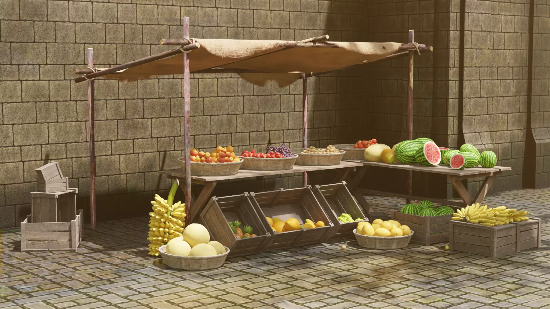 Medieval Fruit Shop Low-poly 3D model_0