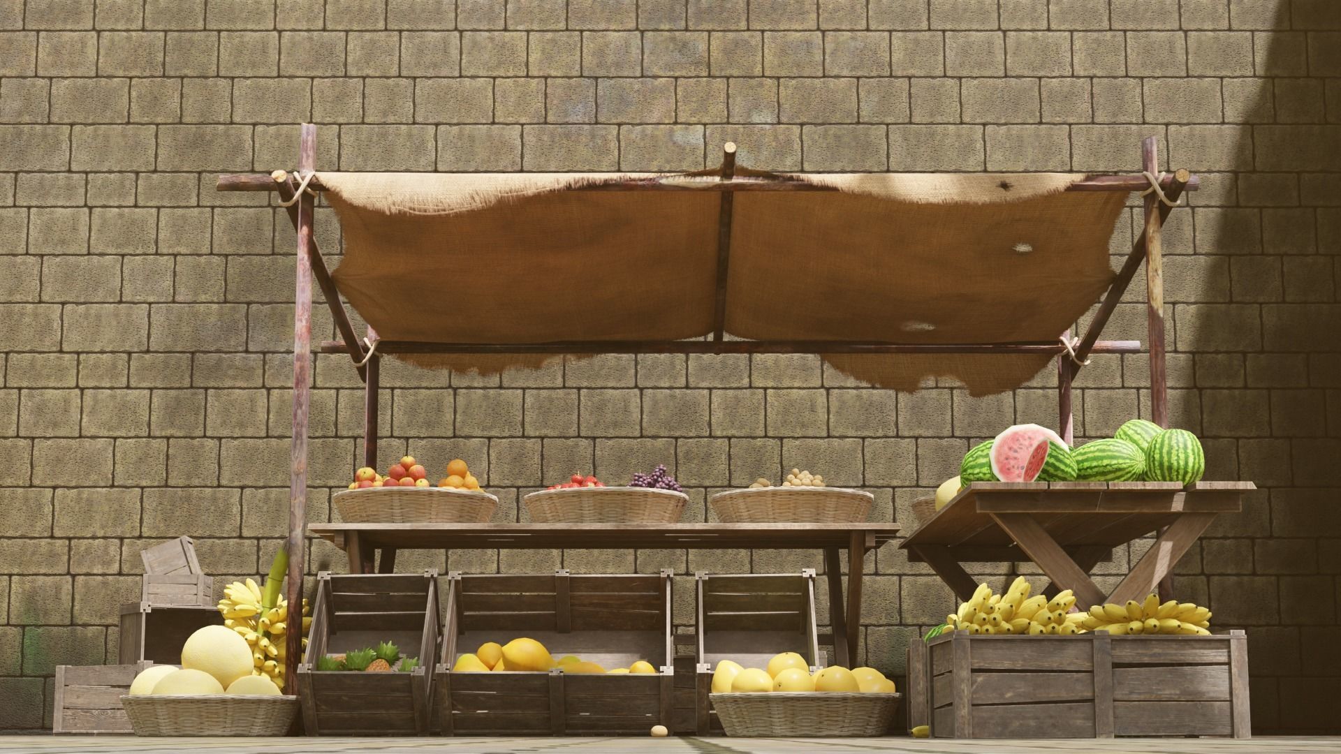 Medieval Fruit Shop Low-poly 3D model_3