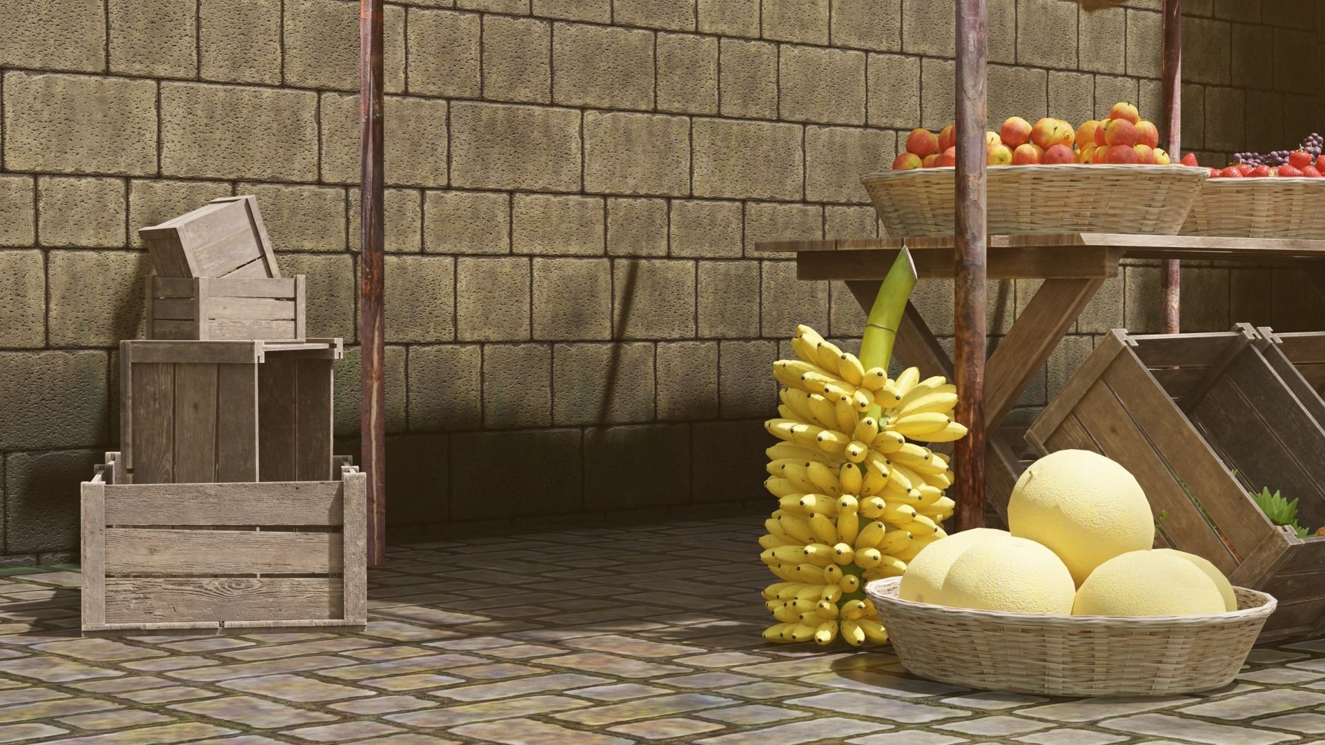 Medieval Fruit Shop Low-poly 3D model_8