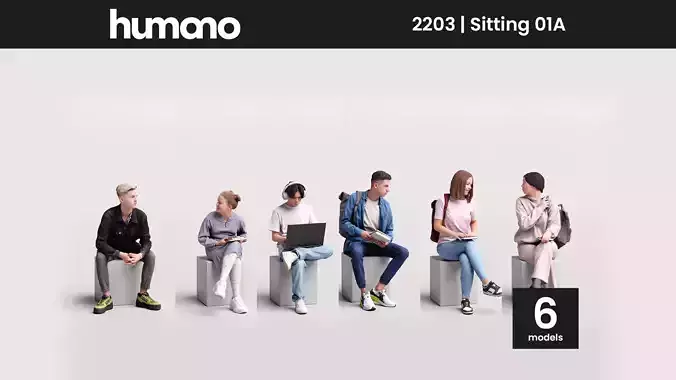 Humano 6-Pack - SITTING SEATED WOMAN MAN PEOPLE - 6x 3D models A 3D Model Collection