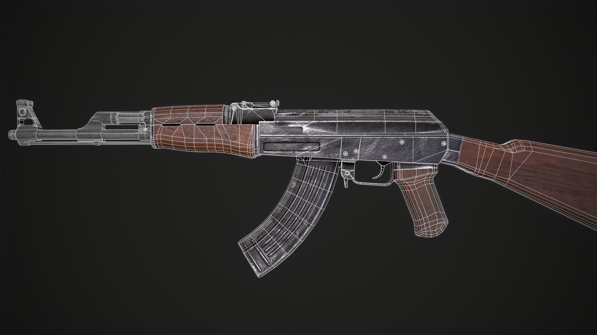Assault Rifle AK-47 Low-poly 3D model_4
