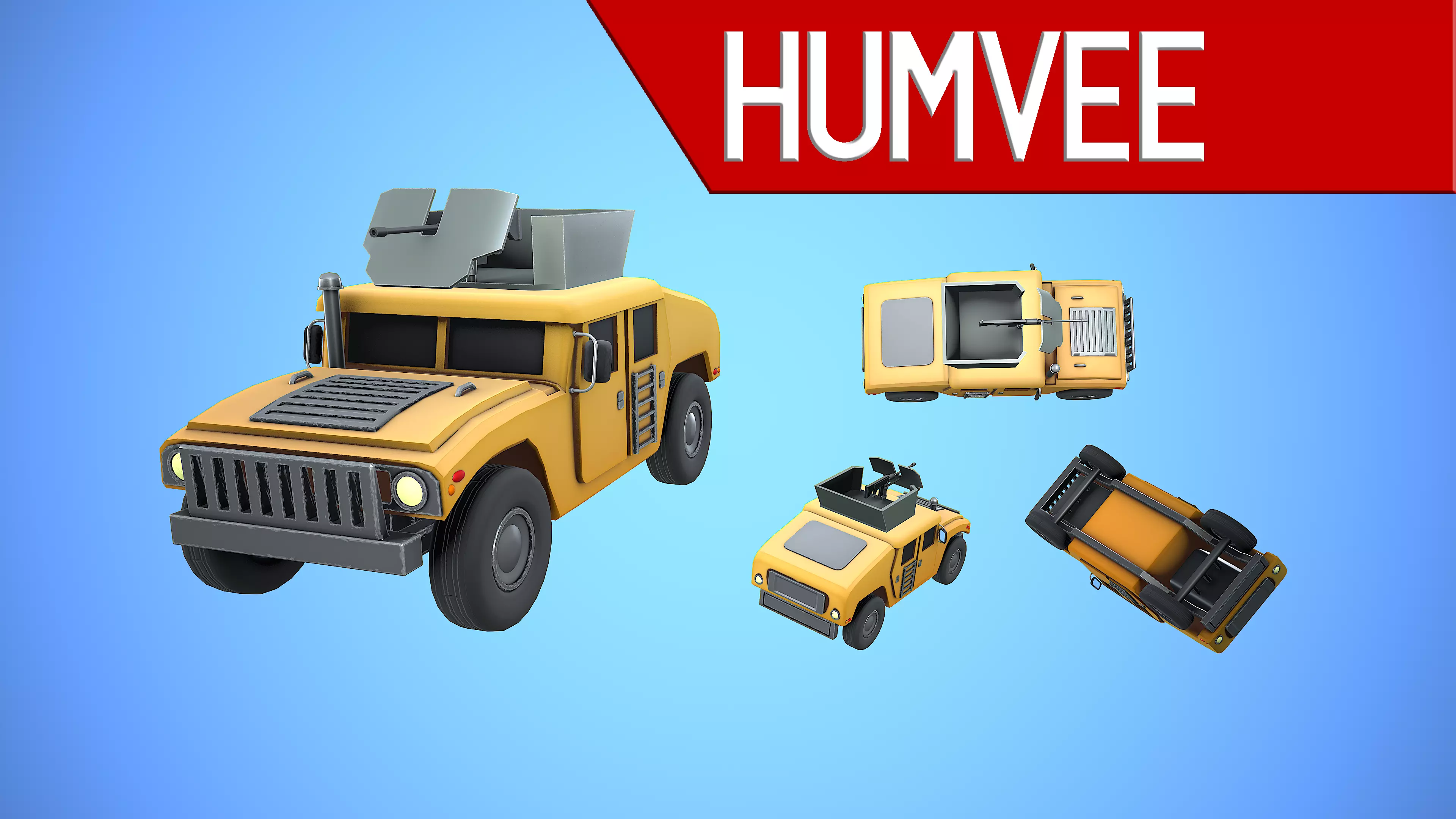 HUMVEE VEHICLE GUN MACHINE WAR CARTOON STYLIZED Low-poly 3D model_0