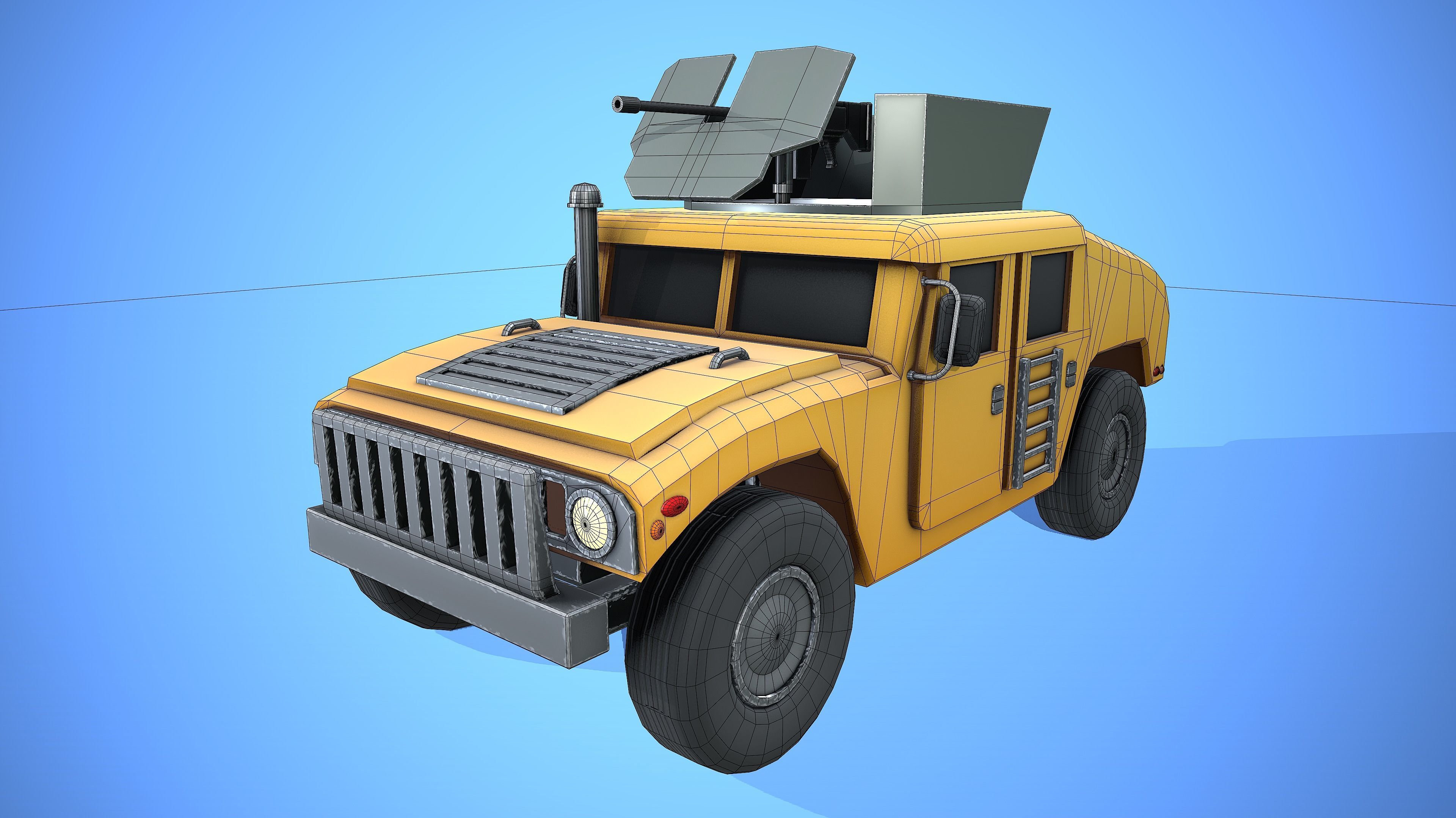 HUMVEE VEHICLE GUN MACHINE WAR CARTOON STYLIZED Low-poly 3D model_6