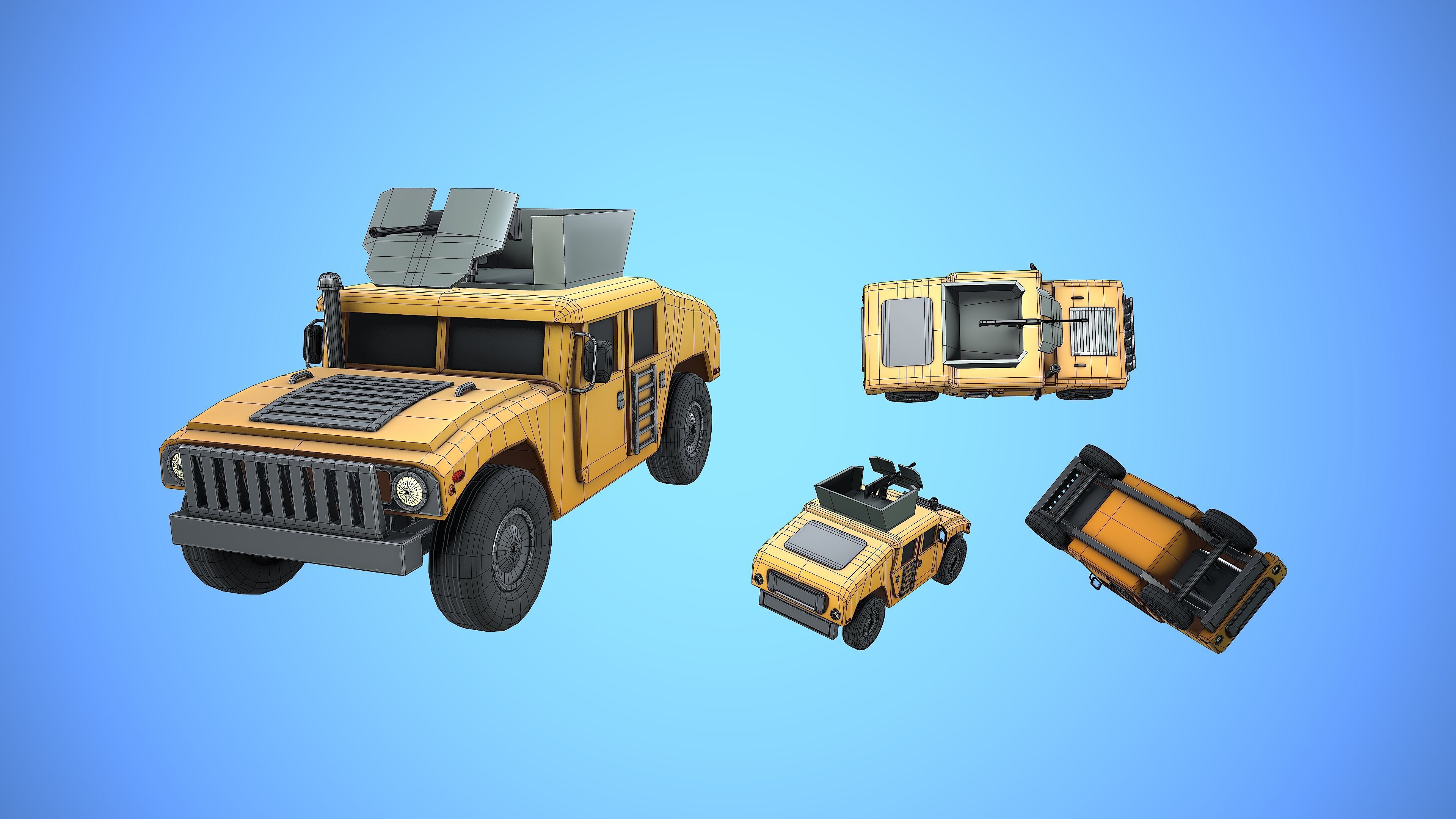 HUMVEE VEHICLE GUN MACHINE WAR CARTOON STYLIZED Low-poly 3D model_4