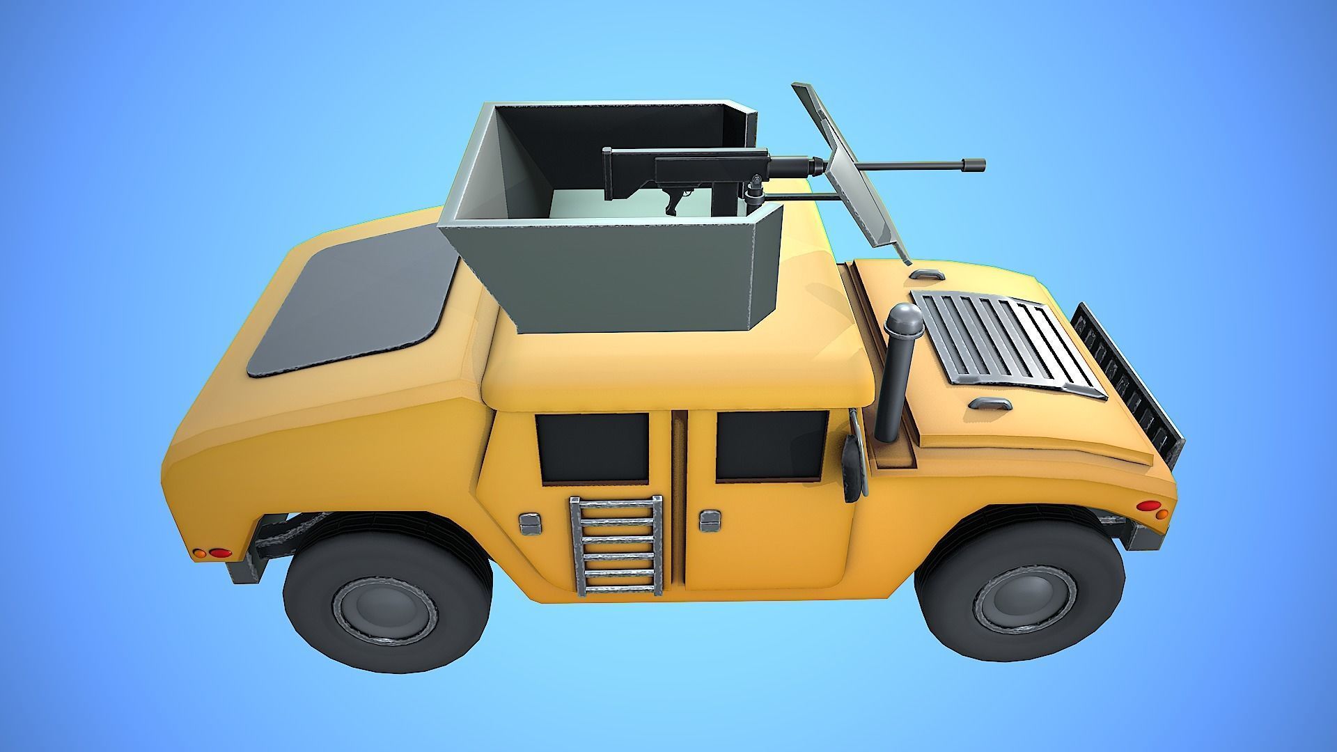 HUMVEE VEHICLE GUN MACHINE WAR CARTOON STYLIZED Low-poly 3D model_9