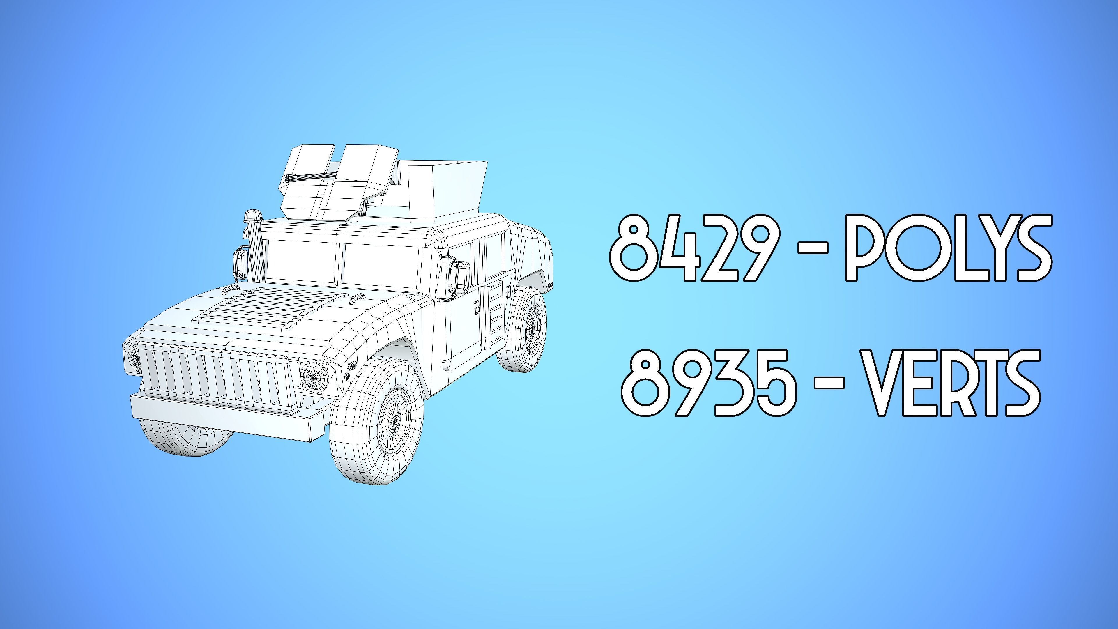 HUMVEE VEHICLE GUN MACHINE WAR CARTOON STYLIZED Low-poly 3D model_5