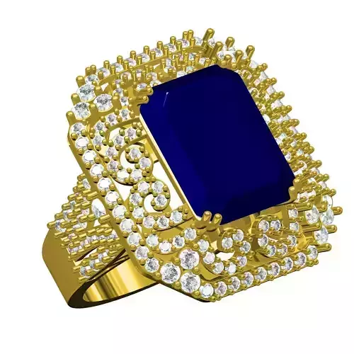 Blue Sapphire Stone Art Deco Style Ring