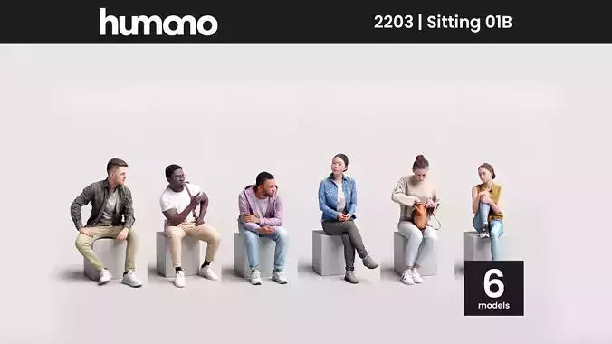 Humano 6-Pack - SITTING SEATED MAN WOMAN PEOPLE - 6x 3D models B 3D Model Collection