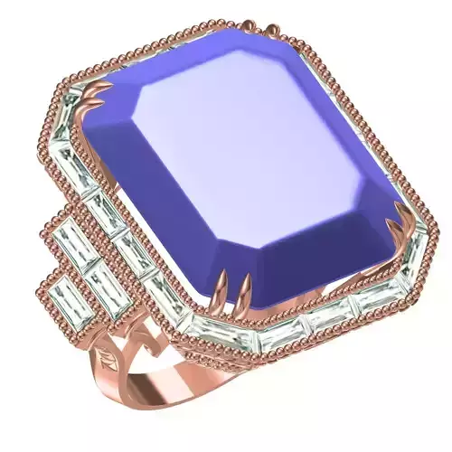 Emerald Stone Baguette Halo Cocktail Ring for Women