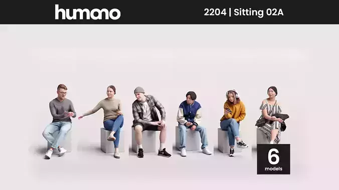 Humano 6-Pack - SITTING SEATED GIRL MAN PEOPLE - 6x 3D models A 3D Model Collection