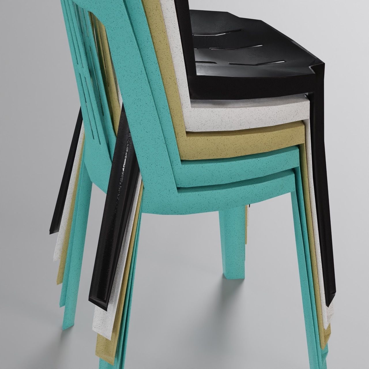 Monoblock Chair Low Poly Game Ready Stackable Multicolored Low-poly 3D model_1