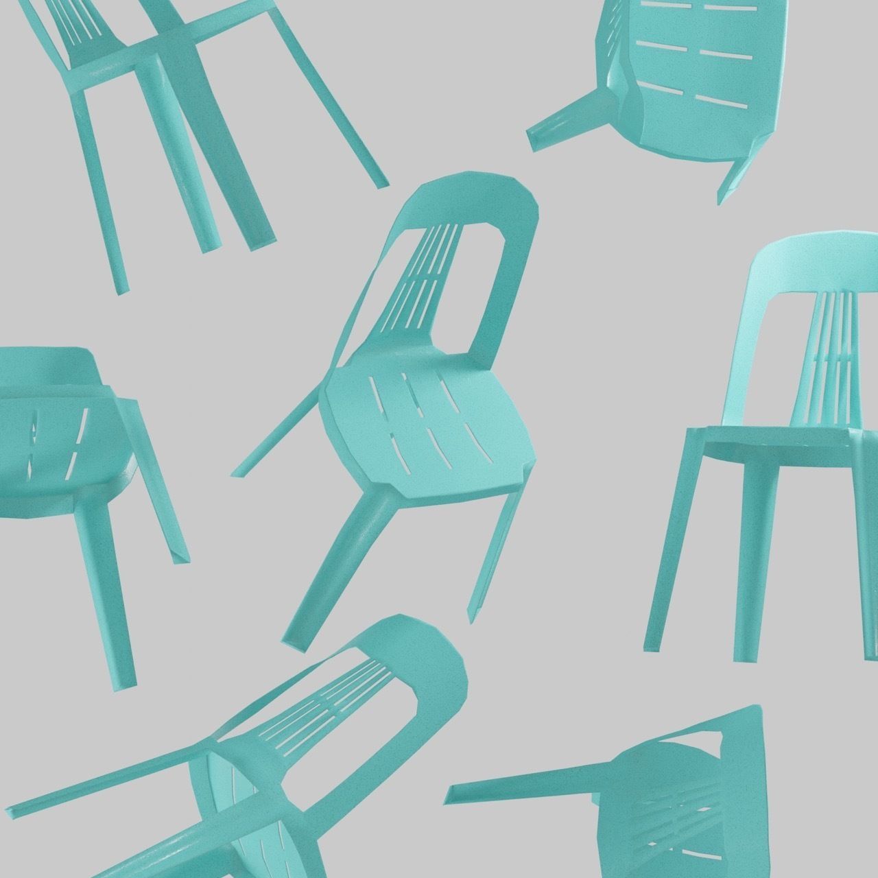 Monoblock Chair Low Poly Game Ready Stackable Multicolored Low-poly 3D model_4