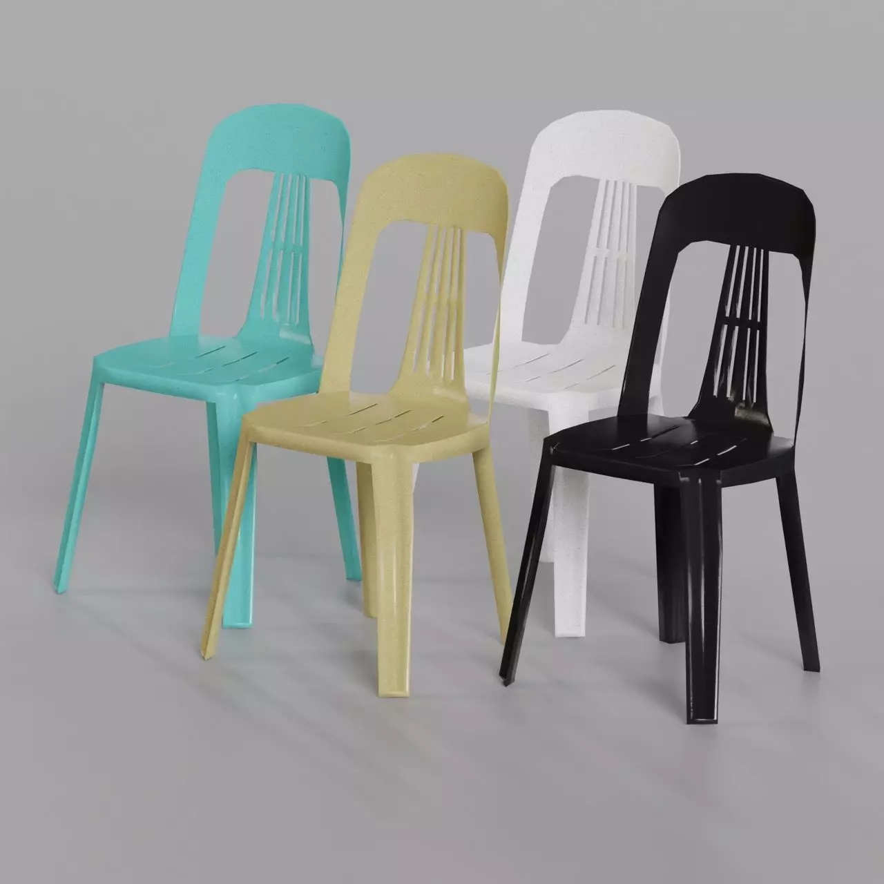 Monoblock Chair Low Poly Game Ready Stackable Multicolored Low-poly 3D model_0