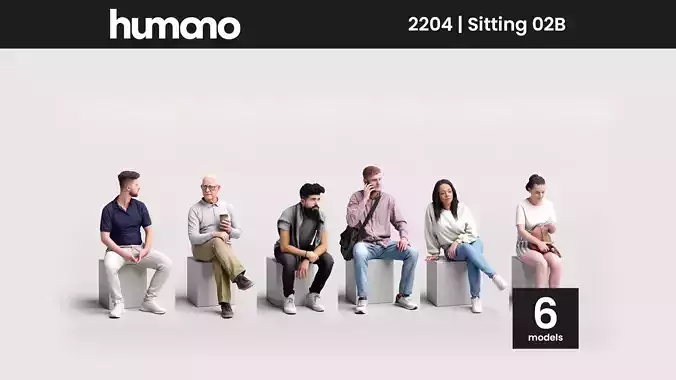 Humano 6-Pack - SITTING SEATED MAN WOMAN PEOPLE - 6x 3D models B 3D Model Collection