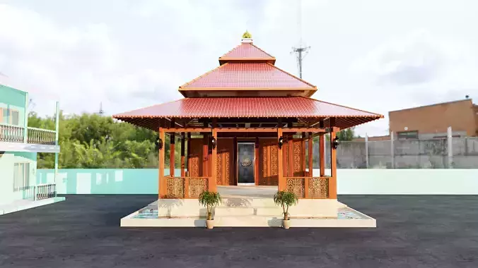 Wooden Mosque Design Islamic building Prayer Room 3D model