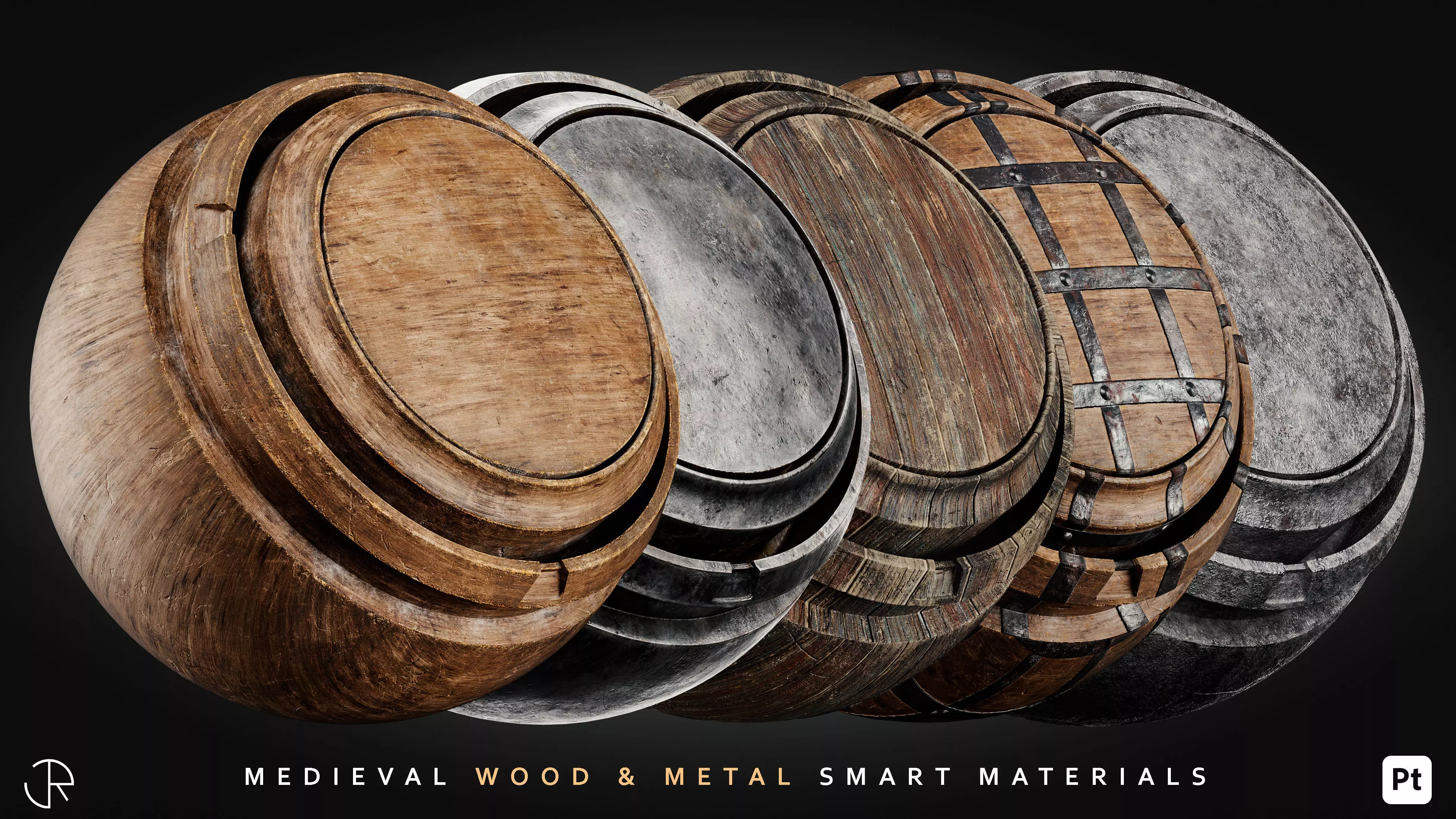 Medieval Wood and Metal Smart Materials for Substance 3D Painter 3D model_0