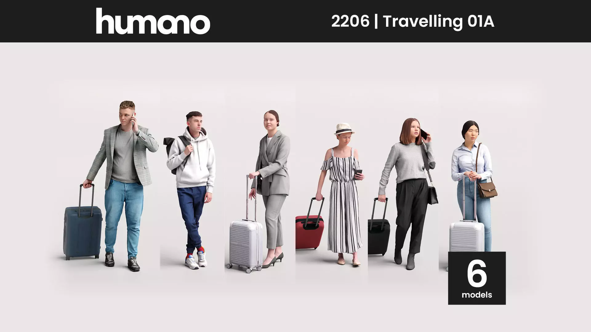Humano 6-Pack - TRAVELING PEOPLE - 6x 3D models A 3D Model Collection_0
