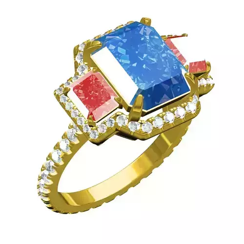 Colourful Triple Emerald Stone Engagement Ring