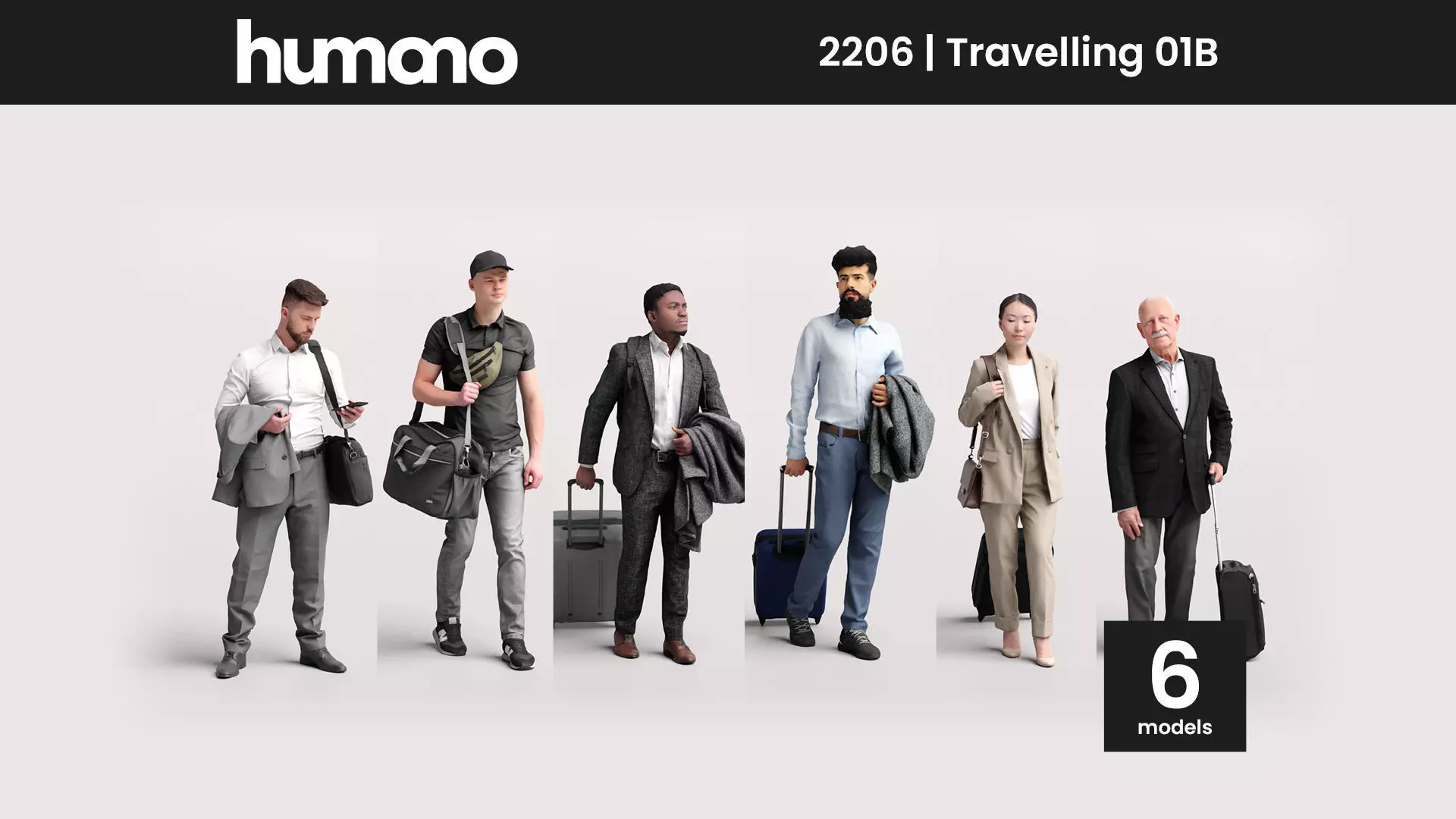 Humano 6-Pack - TRAVELING PEOPLE - 6x 3D models B 3D Model Collection_0
