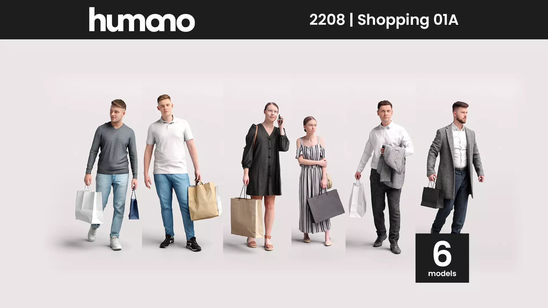 Humano 6-Pack - SHOPPING PEOPLE - 6x 3D models A 3D Model Collection_0