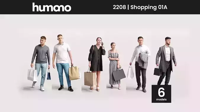 Humano 6-Pack - SHOPPING PEOPLE - 6x 3D models A 3D Model Collection