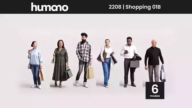 Humano 6-Pack - SHOPPING PEOPLE - 6x 3D models B 3D Model Collection