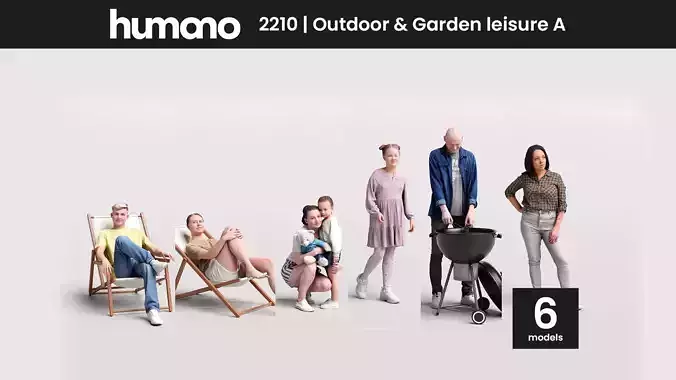Humano 6-Pack - OUTDOOR  GARDEN LEISURE PEOPLE - 6x 3D models A