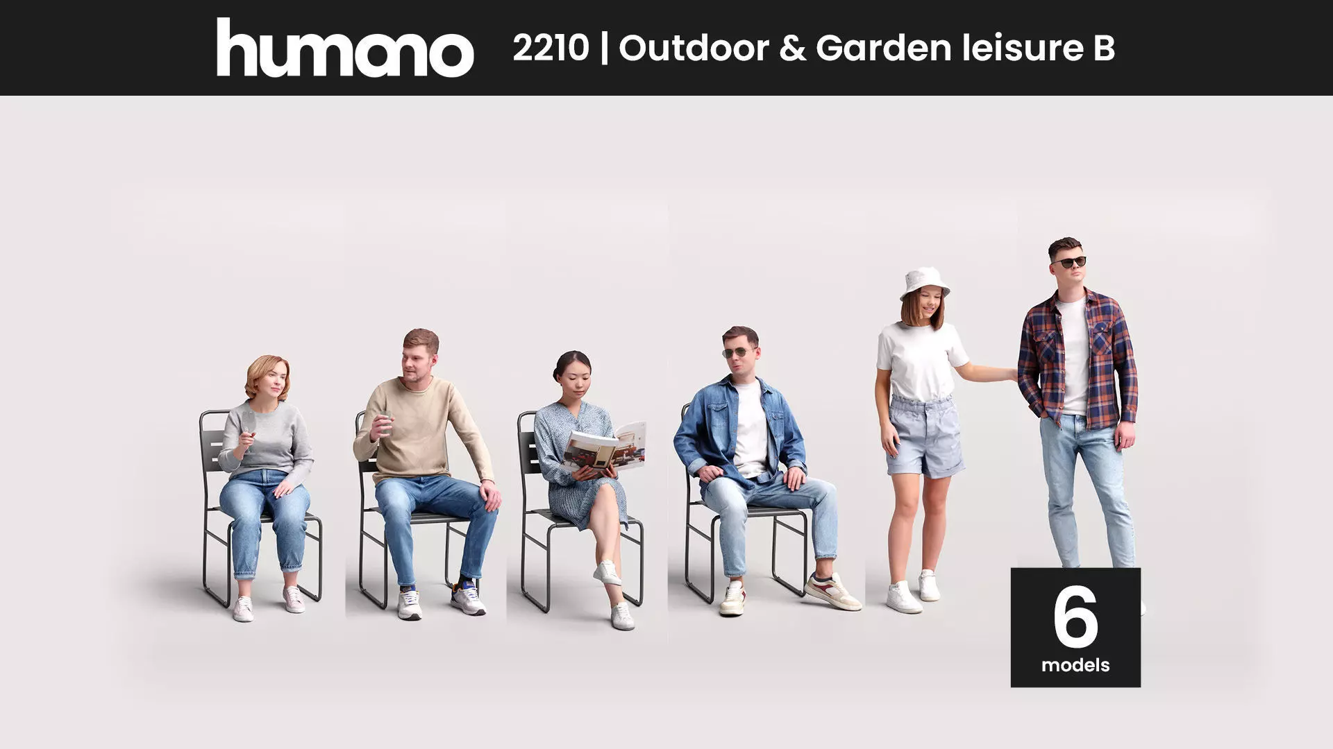 Humano 6-Pack - OUTDOOR GARDEN LEISURE PEOPLE - 6x 3D models B 3D Model Collection_0
