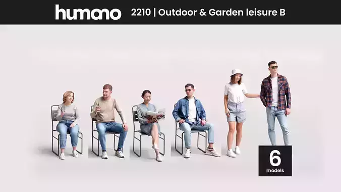 Humano 6-Pack - OUTDOOR GARDEN LEISURE PEOPLE - 6x 3D models B 3D Model Collection