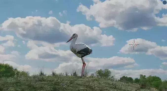 Crane on grass with animation Low-poly 3D model