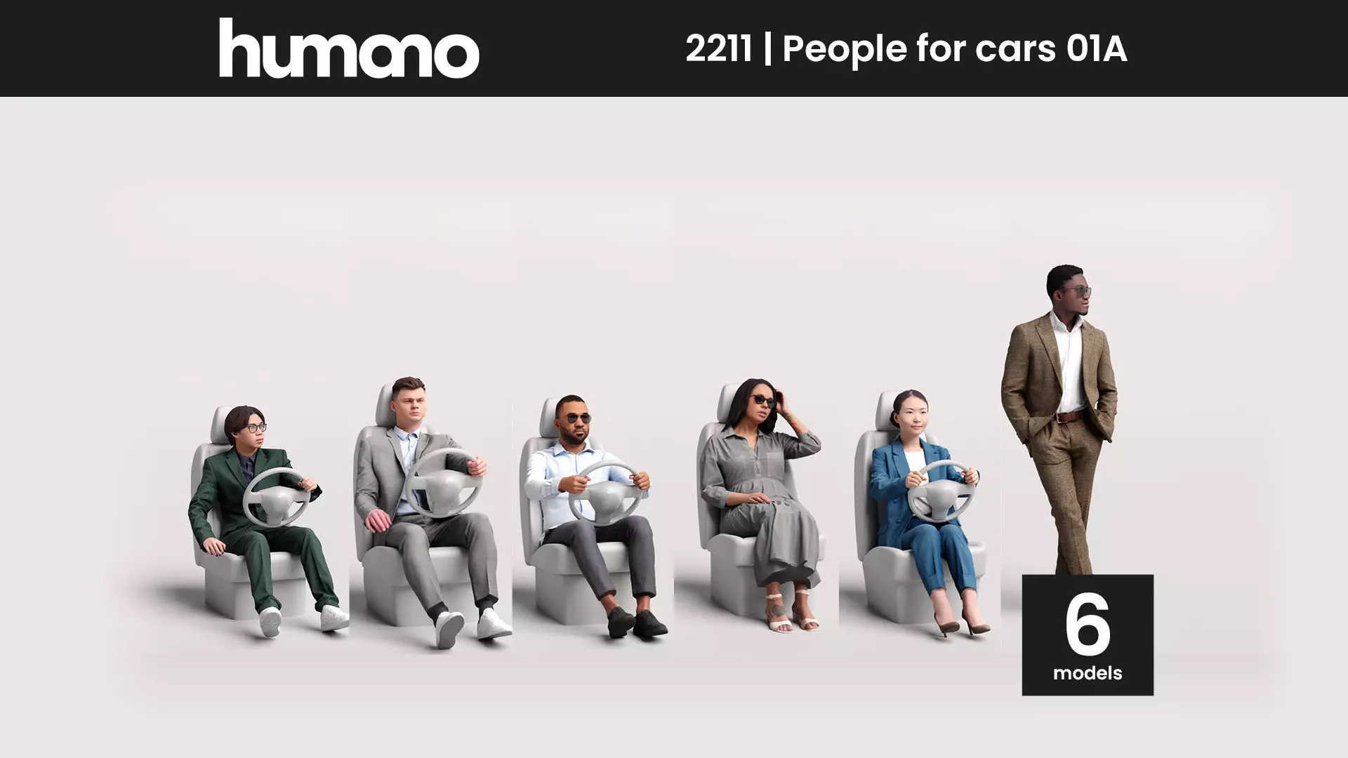 Humano 6-Pack - PEOPLE FOR CARS - 6x 3D models A 3D Model Collection_0