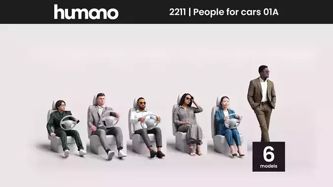 Humano 6-Pack - PEOPLE FOR CARS - 6x 3D models A 3D Model Collection