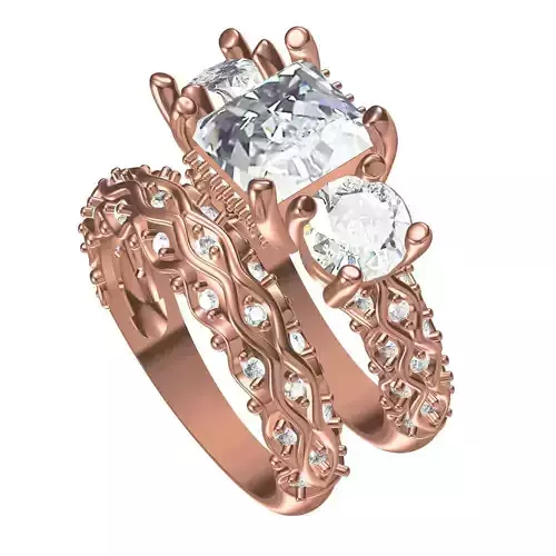 Princess Cut Diamond Vintage Ring Wedding Ring Set