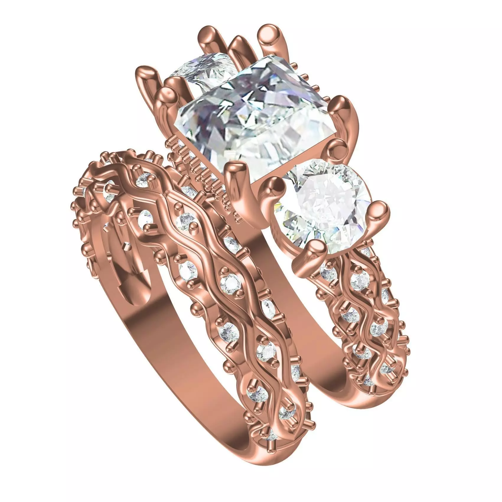 Princess Cut Diamond Vintage Ring Wedding Ring Set 3D print model