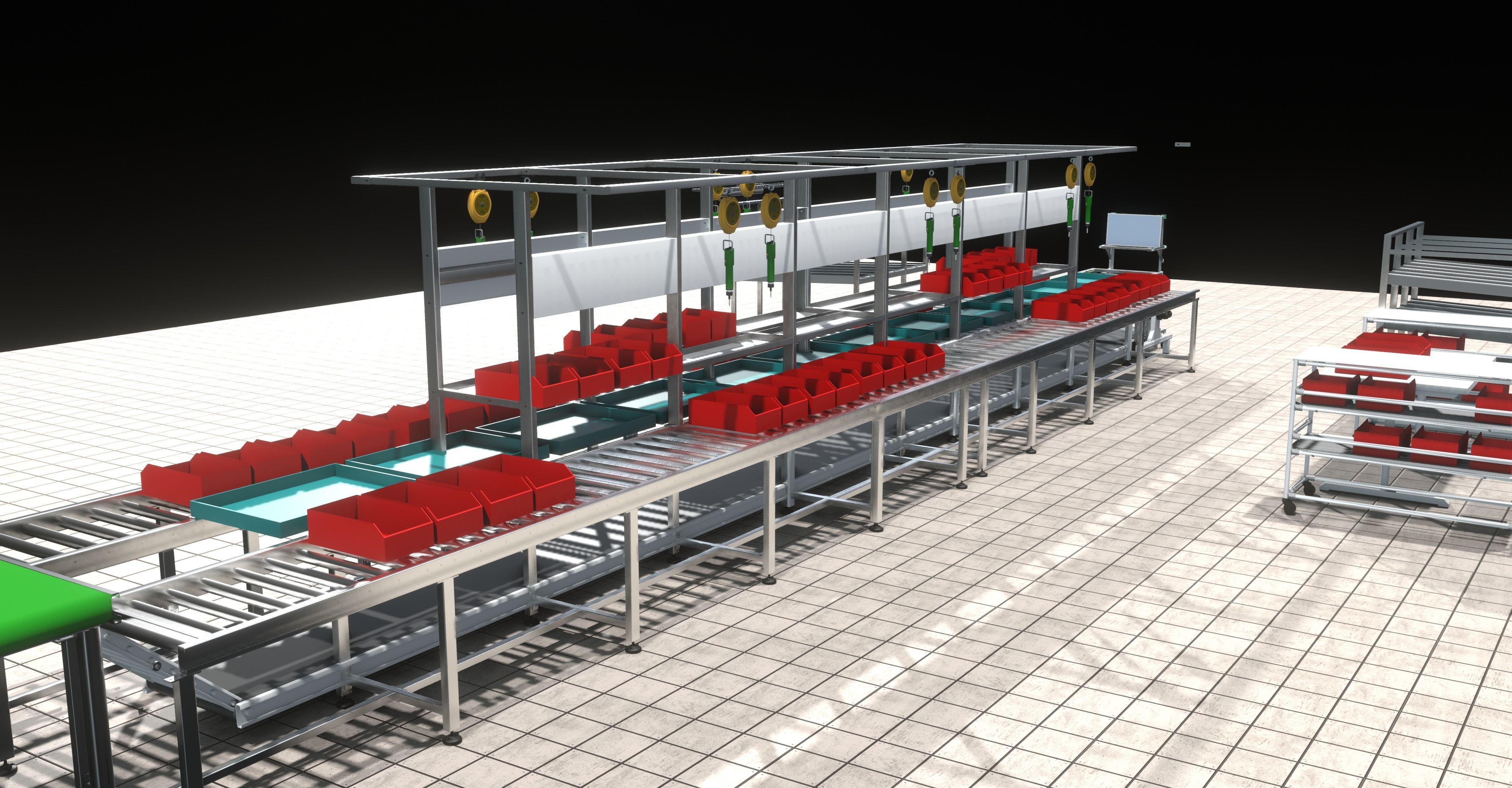 Assembly Line in Electronics Components Manufacturing 3D model animated