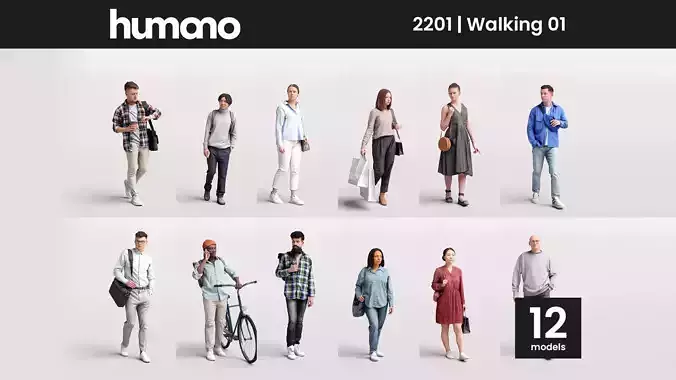 Humano 12- Collection 2201 - WALKING PEOPLE - 12 x 3D models  3D model