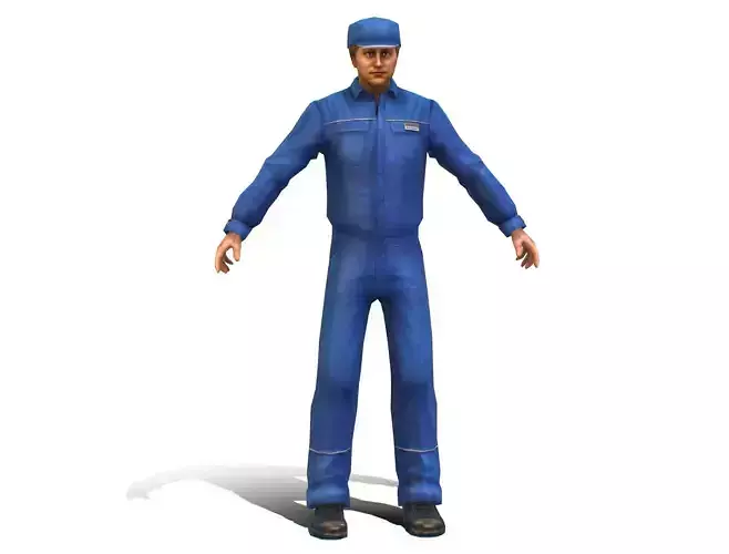 Young Male Lab Technician Blue Uniform Low-poly 3D model