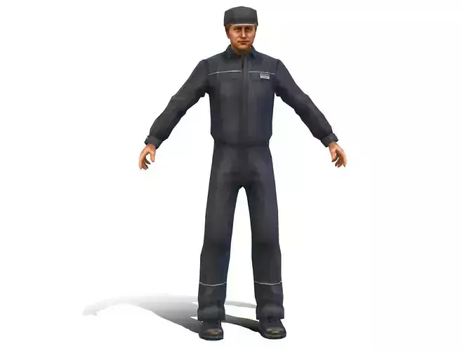 Young Male Lab Technician Gray Uniform Low-poly 3D model