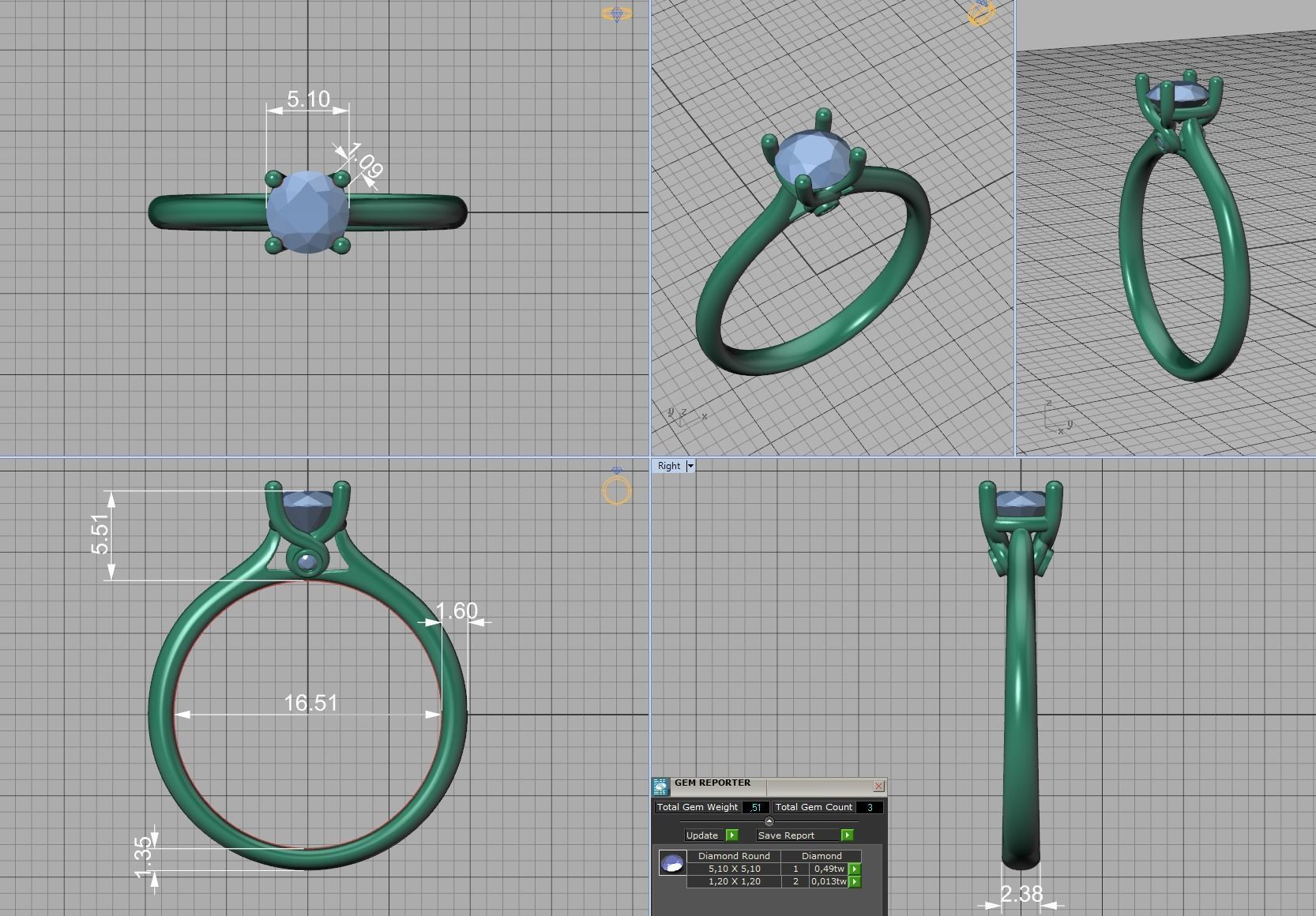 Lily 4 prong Engagement Ring 5mm stone  Half carat diamond  3D print model_8