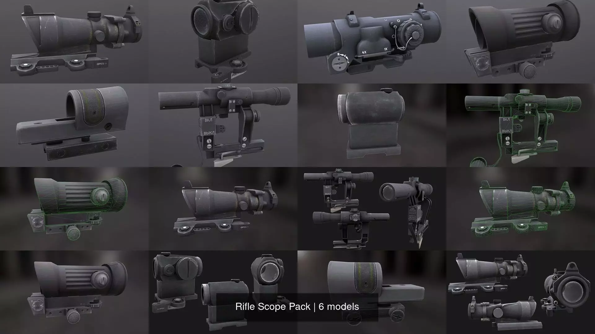 Rifle Scope Pack 3D Model Collection_0