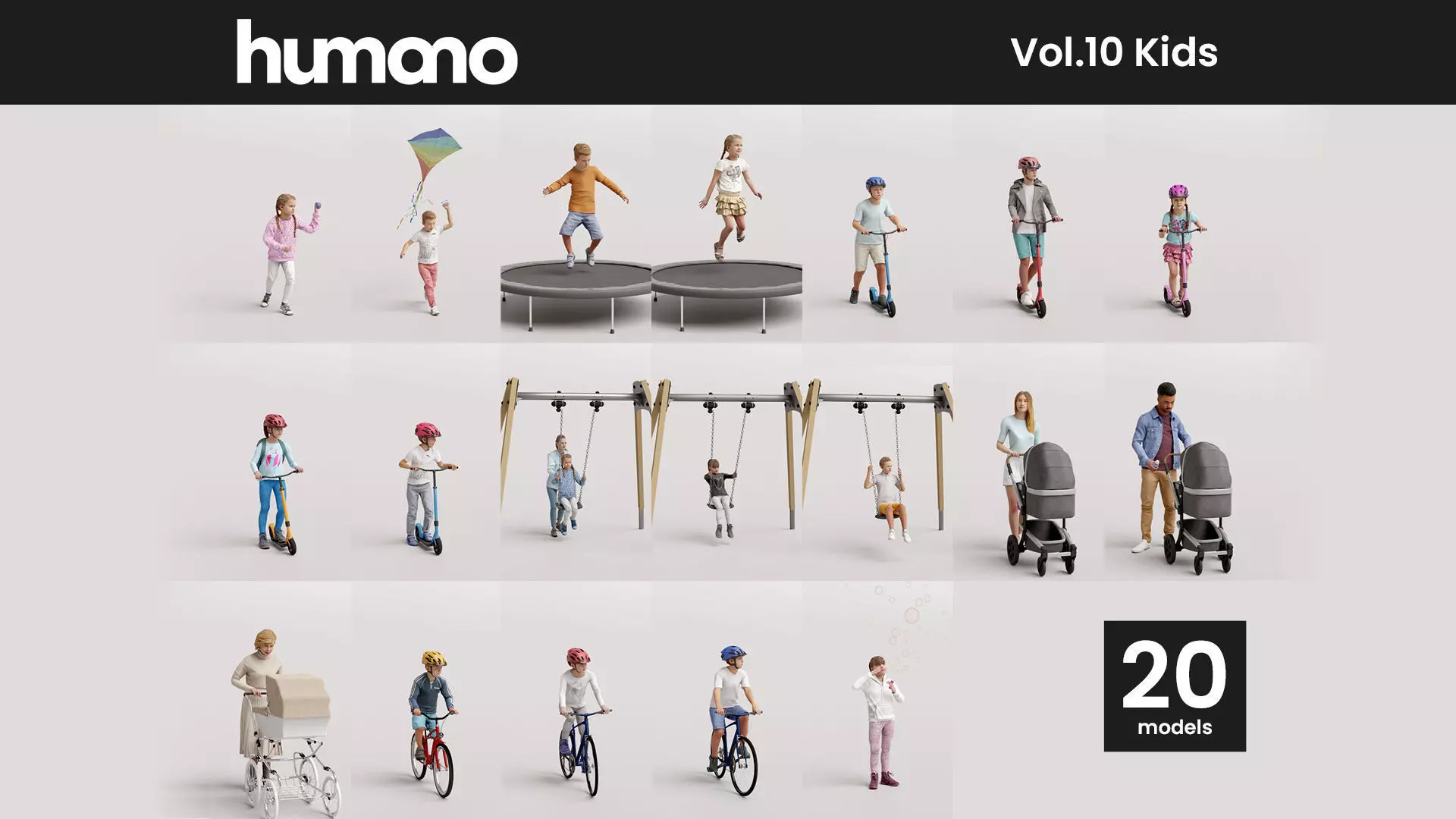 Humano 20-Collection 10 KIDS- PLAYING - 20x 3D models  3D model_0