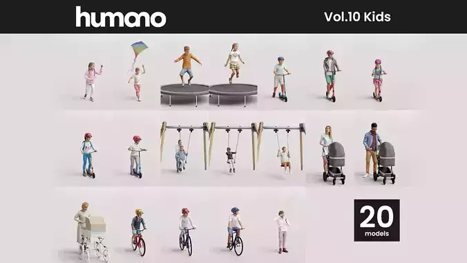 Humano 20-Collection 10 KIDS- PLAYING - 20x 3D models  3D model