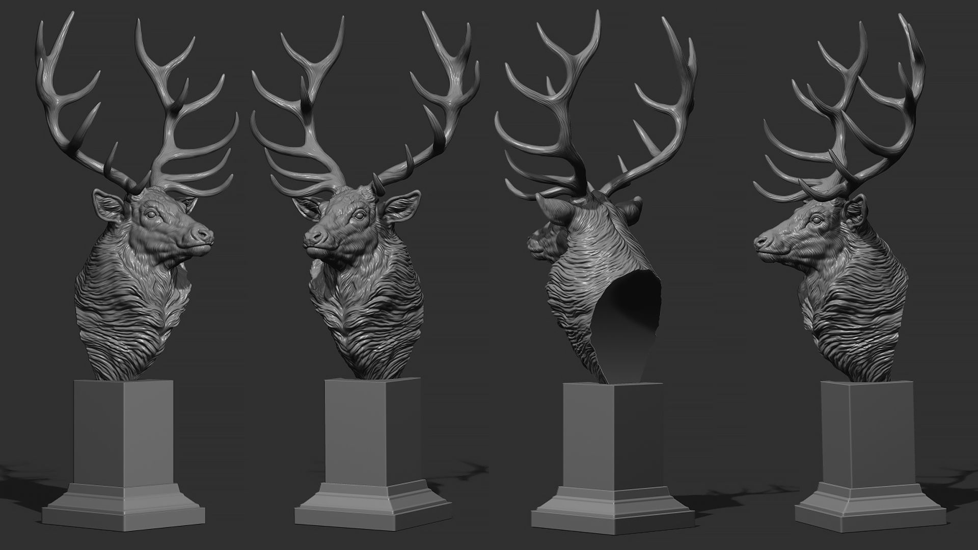 Red deer bust 3D print model_1